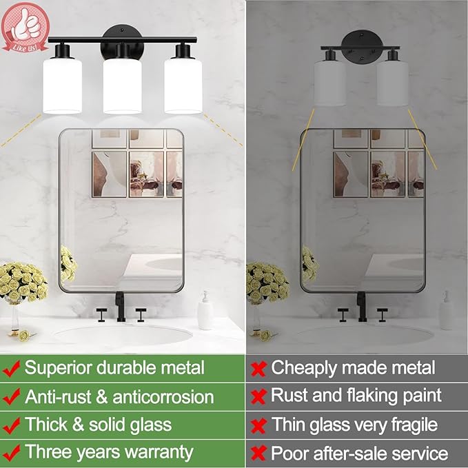 Zarbitta 3-Light Bathroom Light Fixtures, Bathroom Wall Lamp - Image 3