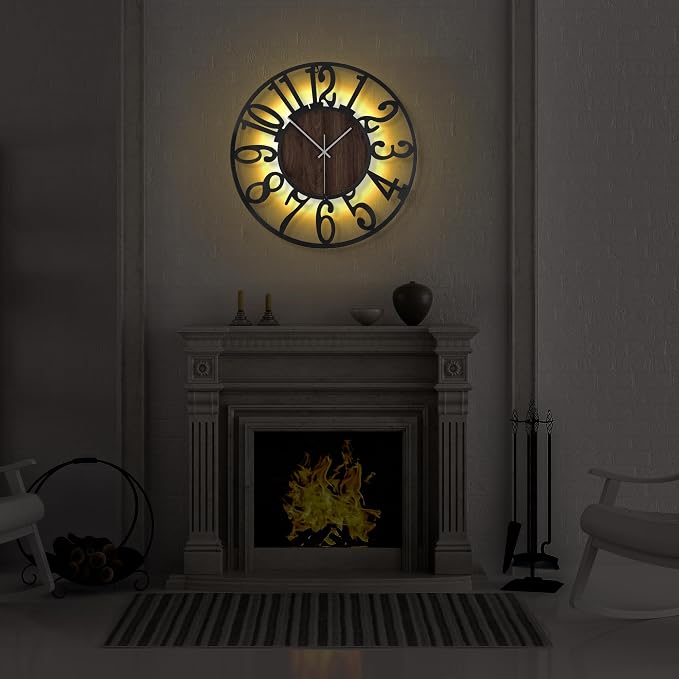 LEIKE Large Wall Clock 24'' Lighted Rustic Wood Clock - Image 8