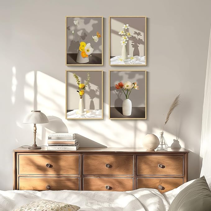 Framed Botanical Floral Wall Art, 4 Piece Yellow Flower Canvas Painting Prints - Image 5