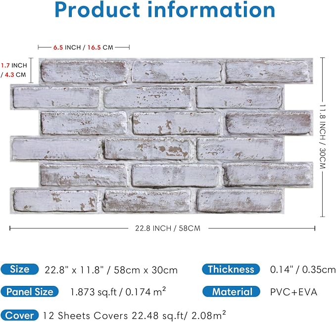 COMSTICKC 3D Whitewash Faux Brick Wall Panel Peel and Stick Wall Covering - Image 5