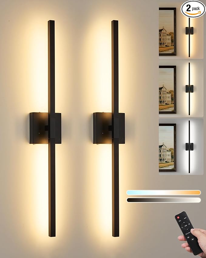 8000mAh Battery Operated Wall Sconce Set of 2, 3000K-6000K Dimmable by Rayogale