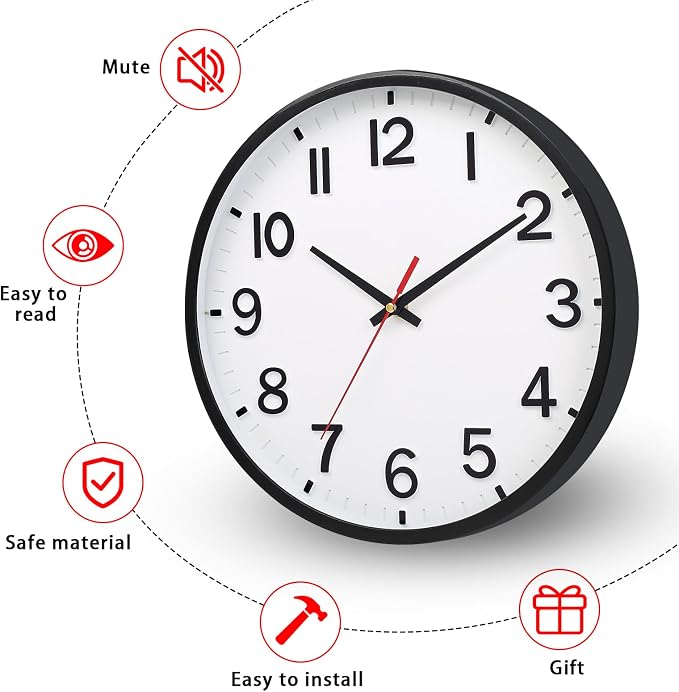 Wall Clocks Battery Operated 12 inch Modern Wall Clock, Silent Non Ticking Wall - Image 4