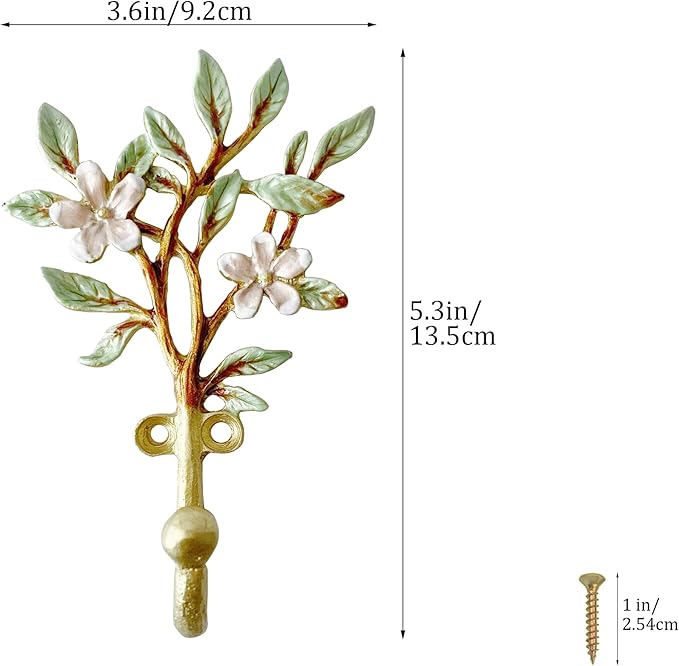 Vintage Flower-Shaped Decorative Wall Hooks, 2 Pack Hand-Painted Floral Metal - Image 2
