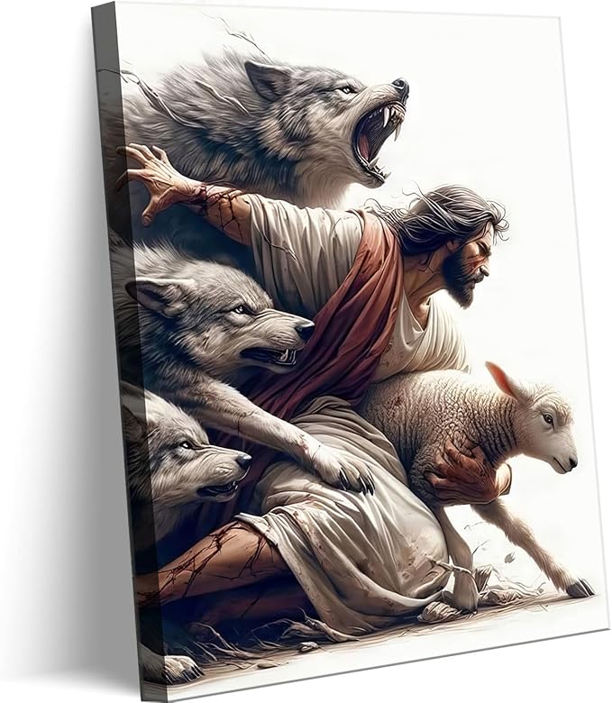 Jesus Canvas Wall Art Christian Jesus Saves the Lost Sheep Wall Decor Picture by ZCBSART