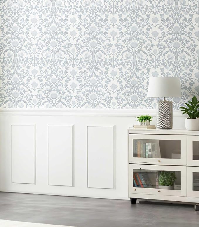 YXTII 17.3" × 393.7" Blue Floral Peel and Stick Wallpaper, Damask Vintage - Image 7