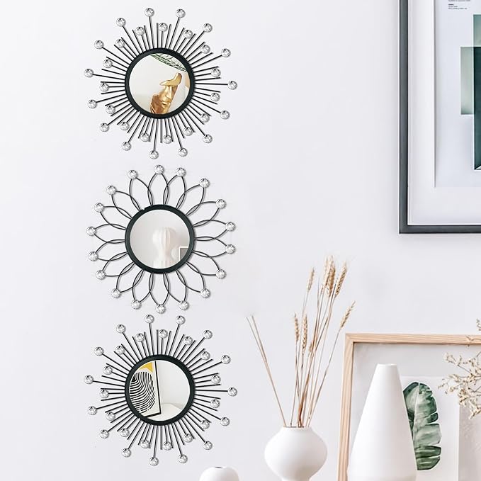3 Pack Metal Mirrors for Wall Sunburst Wall Mirrors Home Décor Decorative - Image 2