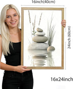 Wooden Frame Zen Stone Canvas Wall Art, Stacked Stones in Water Poster Print. - Image 7