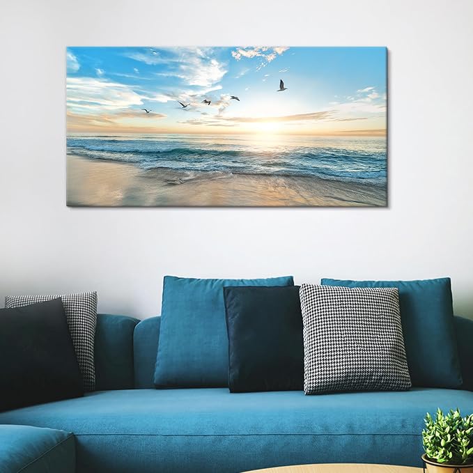 Goldfoilart Ocean Beach Sunset Canvas Wall Art - Image 4