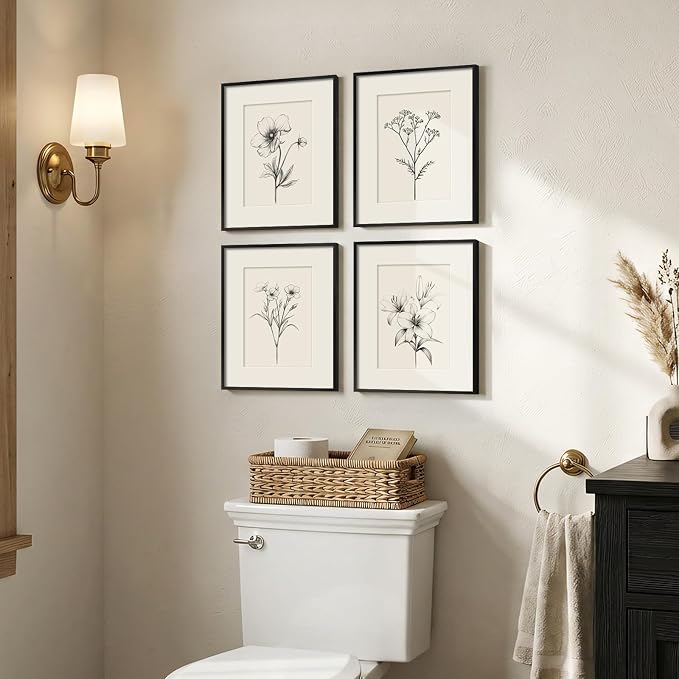 Framed Black and White Botanical Wall Art, Farmhouse Rustic Flower Artwork - Image 2