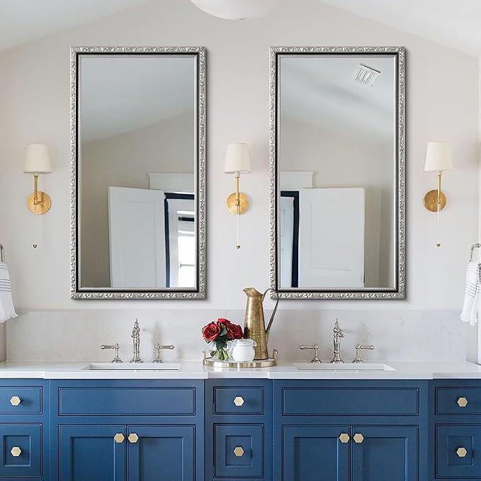 Large Antique Mirror, Rectangular Retro Vintage Silver Mirrors - Image 6