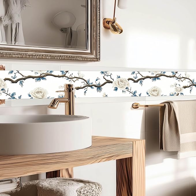 IVN Wallpaper Border Peel and Stick PVC Rose and Branch Design 4x196 Inch - Image 6