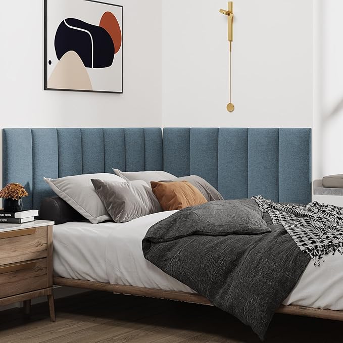 IFNOW Upholstered Wall Mounted Headboard, 3D Soundproof Wall Panels Peel and - Image 3