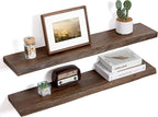 Floating Shelves for Wall Decor, Rustic Solid Elm Wood Live Edge Floating by FLYJOE