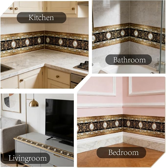 Black Gold Wallpaper Border 196.9 x 3.9 Inch Wall Border Trim Peel and Stick - Image 7