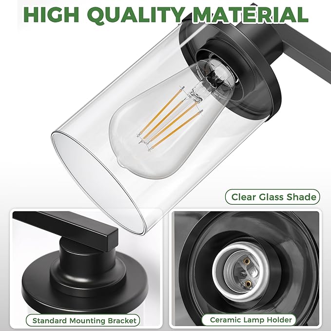 DORESshop 17 Inch Bathroom Light Fixtures, 3-Light Black Bathroom Lighting - Image 7