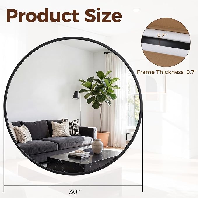 NEWBULIG 30 Inch Round Wall Mirror, Bathroom Mirror - Image 2