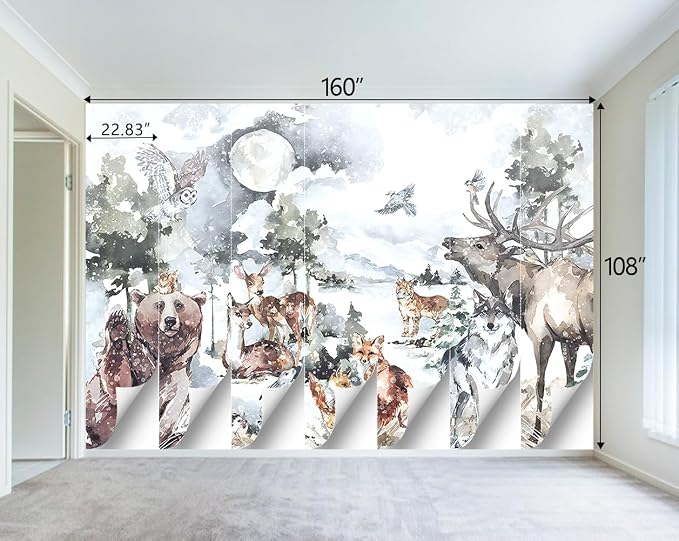 Boys or Girls Cartoon Watercolor Animals wallpeper Nursery Kids Bedroom wall - Image 4