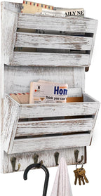 Mail Organizer Wall Mount with 4 Key Hooks, Rustic Wooden Hanging Mail Sorter - Image 8