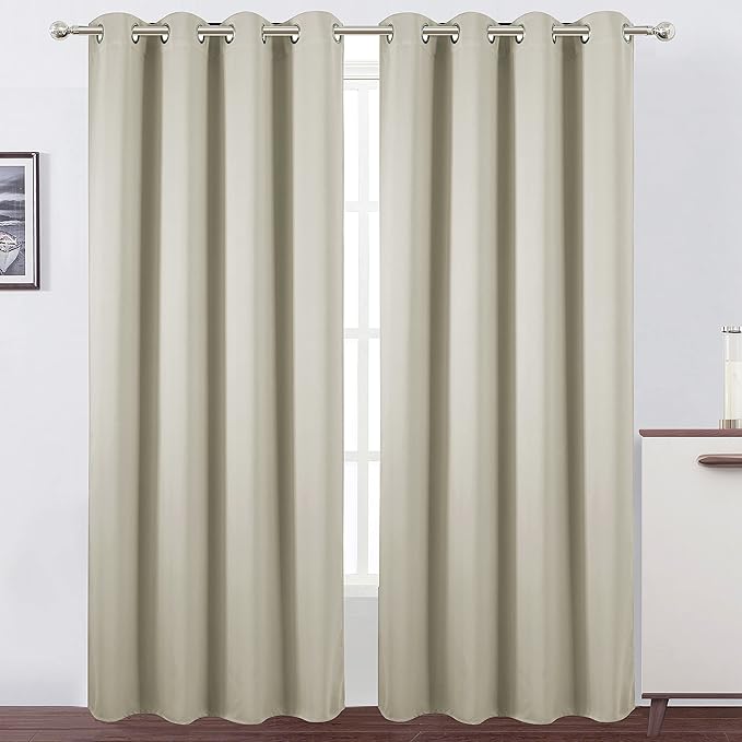 LEMOMO Light Beige Blackout Curtains 52 x 84 Inch Long Beige Curtains Set of 2 by Lemomo