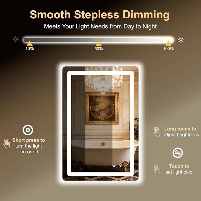LED Bathroom Mirror, Smart Anti-Fog, Stepless Dimmable - Image 4