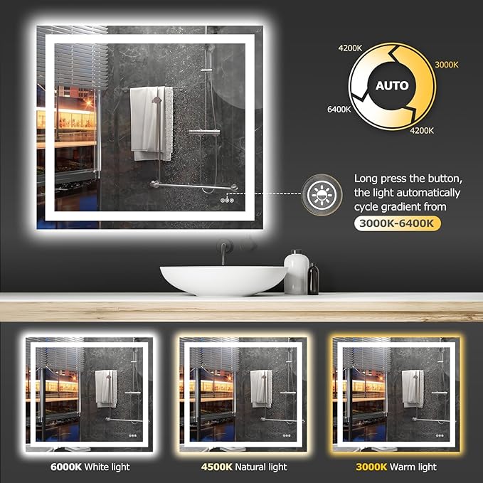 Hivone 40X36 LED Bathroom Mirror - Image 5