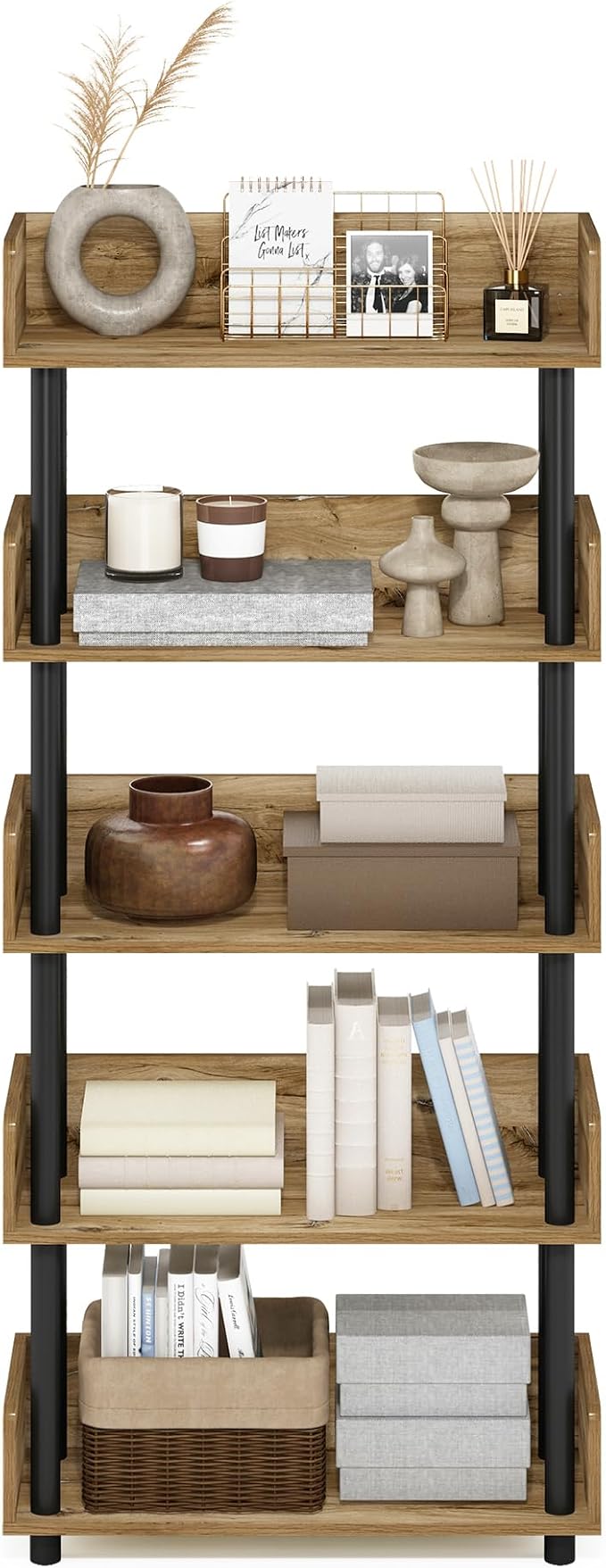 Furinno TURN-N-TUBE 5-Tier Display Shelf, Storage Shelves, Book Shelf, Open - Image 4