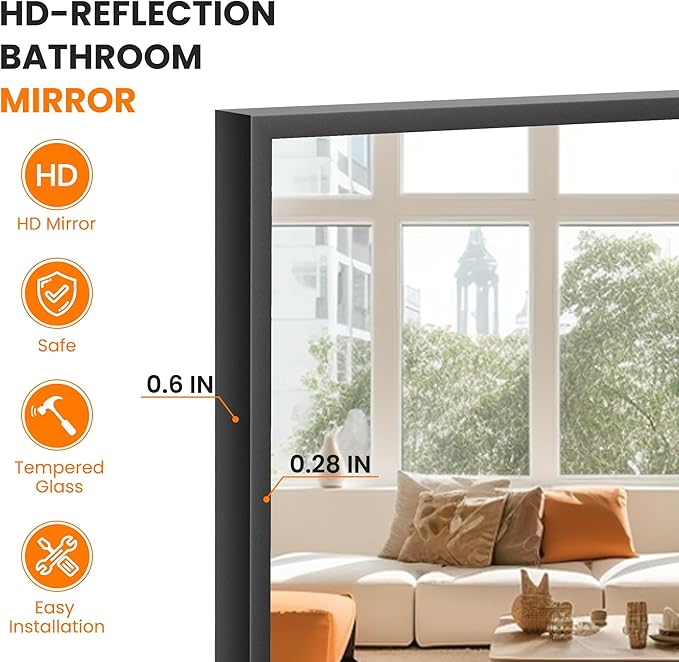 TRAHOME Bathroom Vanity Mirror for Wall, HD Shatterproof Glass, Hangs - Image 5