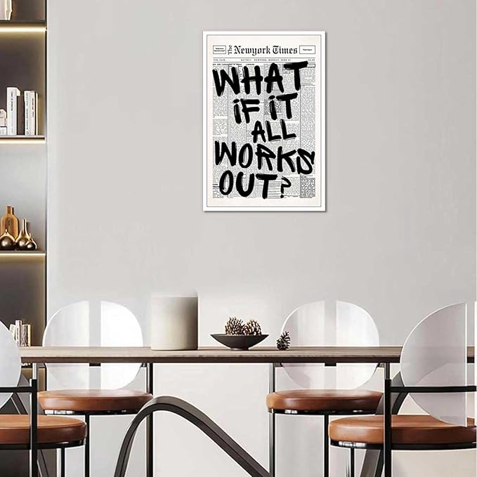 Drimiler Retro Black And White Newspaper Poster What If It All Works Out Canvas - Image 5