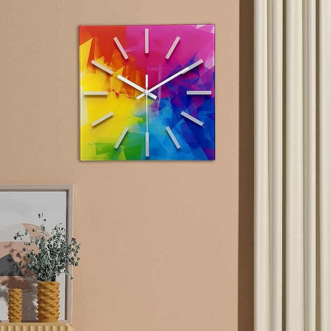Square Glass Wall Clock Silent Analog Wall Clocks Battery Operated 12 Inch - Image 3