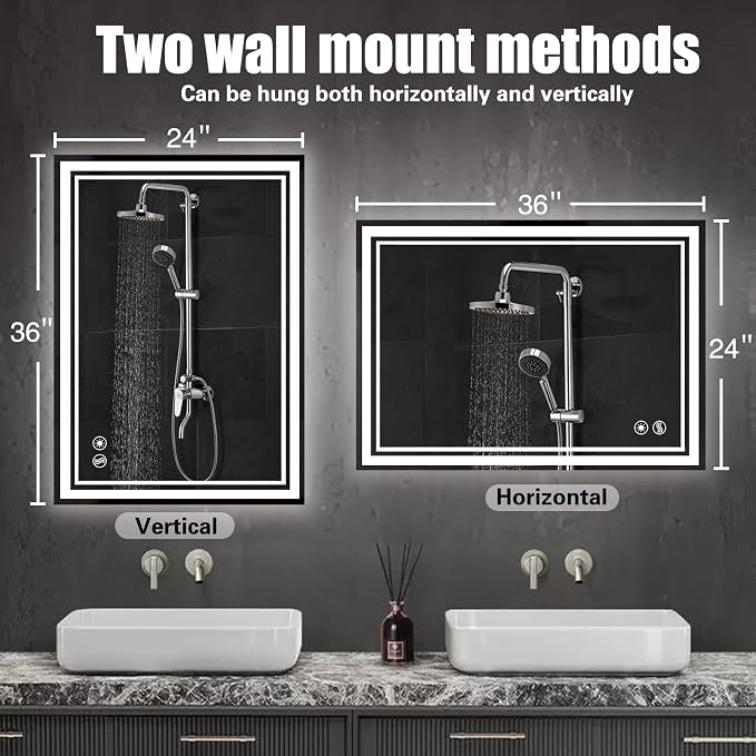 2 Pack 24“ x 36” LED Bathroom Mirror LED Mirror - Image 5