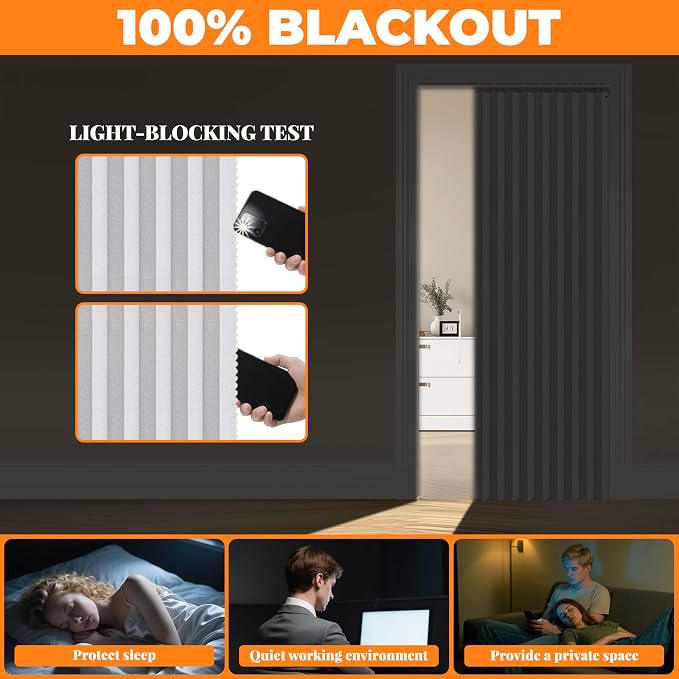 AJAZZ 100% Blackout Accordion Doors Interior Magnetic Door Curtain Closet Door - Image 3