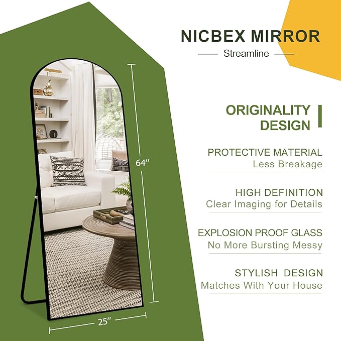 NicBex Arched Full Length Mirror, Leaning Against Wall or Wall-Mounted - Image 6