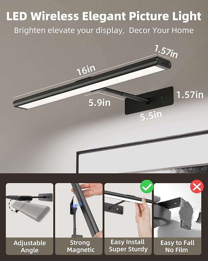 EZVALO Picture Light for Wall, 4800mAh Rechargeable Wireless Battery Lights for - Image 6