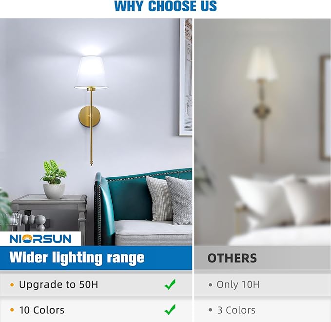 NIORSUN 19.9 inch Battery Operated Wall Sconce Set of 2, 10 Colors Wireless - Image 8