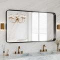 Black Metal Vanity Rounded Rectangle Bathroom Mirrors by MYSUNORIA