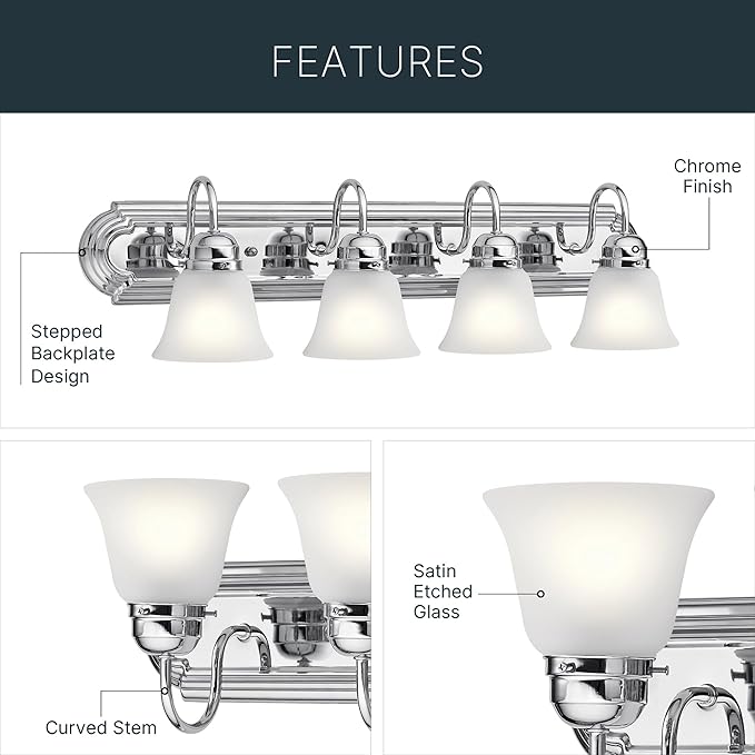 Kichler 30" 4-Light Vanity Bath Light in Chrome, Modern Bathroom Light - Image 4