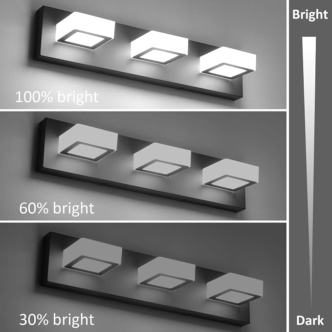 Ralbay 3 Light Dimmable Bathroom Vanity Light LED Modern Matte Black Vanity - Image 4