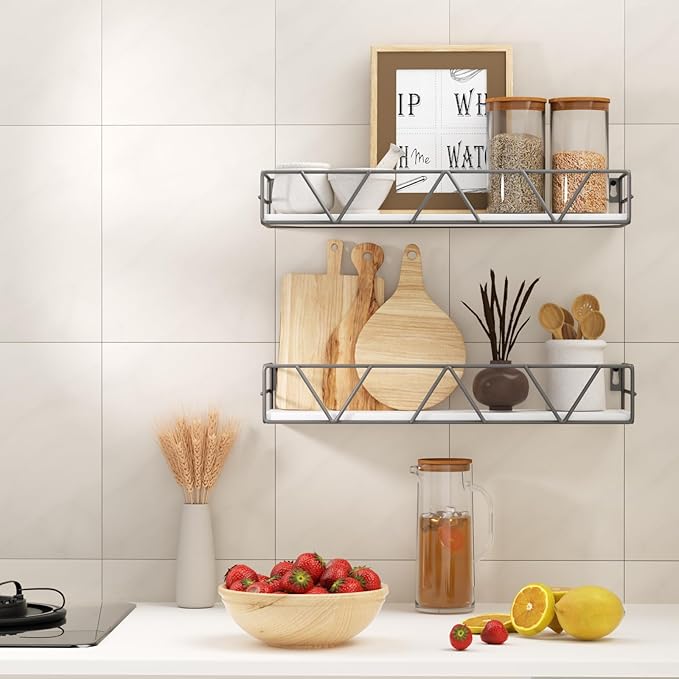 Amaoot Floating Shelves Set of 3, Home Wood Wall Shelf, Farmhouse Shelf - Image 4
