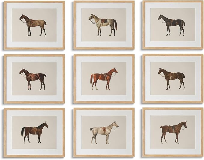 LOARTVE 9Pcs Vintage Horse Canvas Wall Art Posters, Farmhouse Horse Art Prints by LOARTVEART