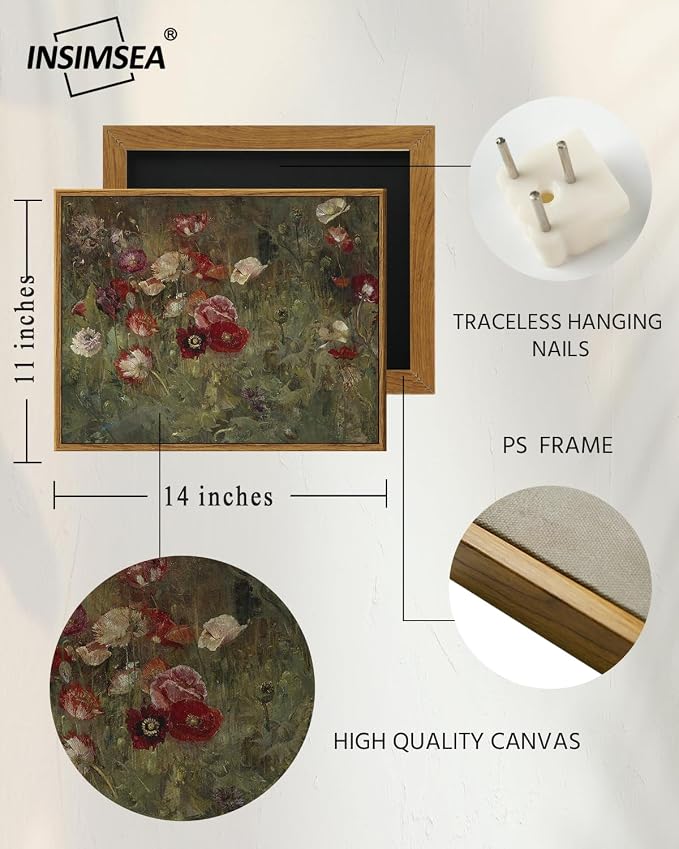 InSimSea Framed Canvas Wall Art Vintage Decor, Classical Flower Paintings - Image 5