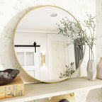 VooBang Gold Round Bathroom Mirror, 24 inch Circle Wall Mounted Hanging Mirror - Image 4