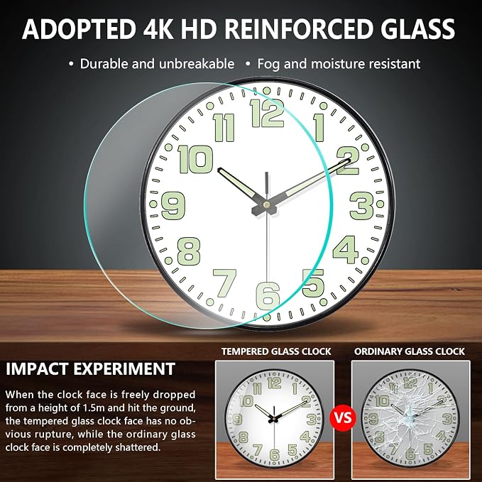 Glow in The Dark Wall Clock Non Ticking, 10 inch Silent Wall Clocks Battery - Image 7