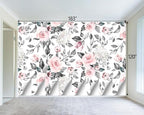 Grey Leaf Pink Flowers Mural Bedroom Floral Wallpaper Room Decor Living Room tv - Image 4