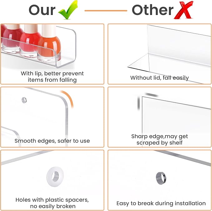 upsimples 6 Pack Clear Acrylic Shelves, 1.7" x12" Clear Wall Shelves - Image 7