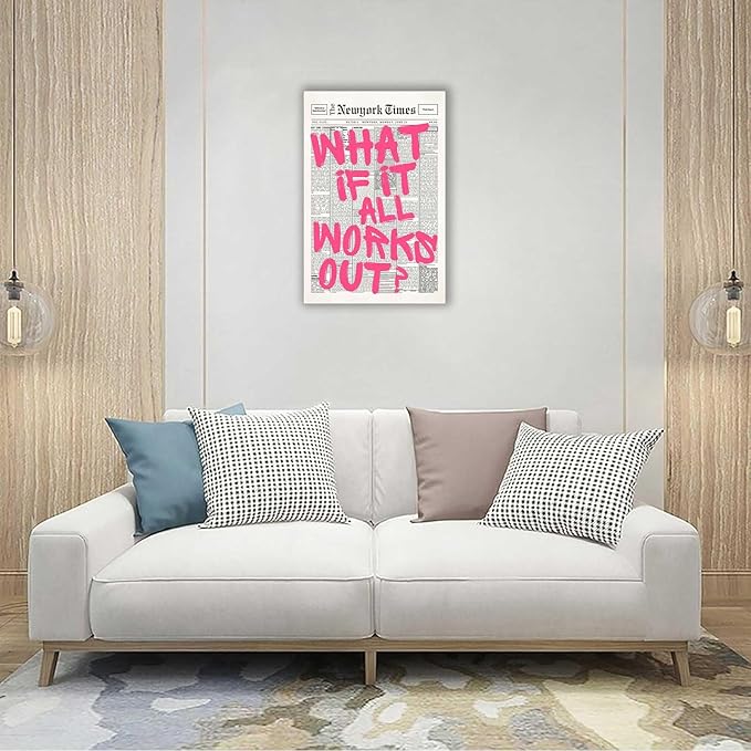 Drimiler Retro Newspaper Pink Font Poster What If It All Works Out Canvas Wall - Image 4