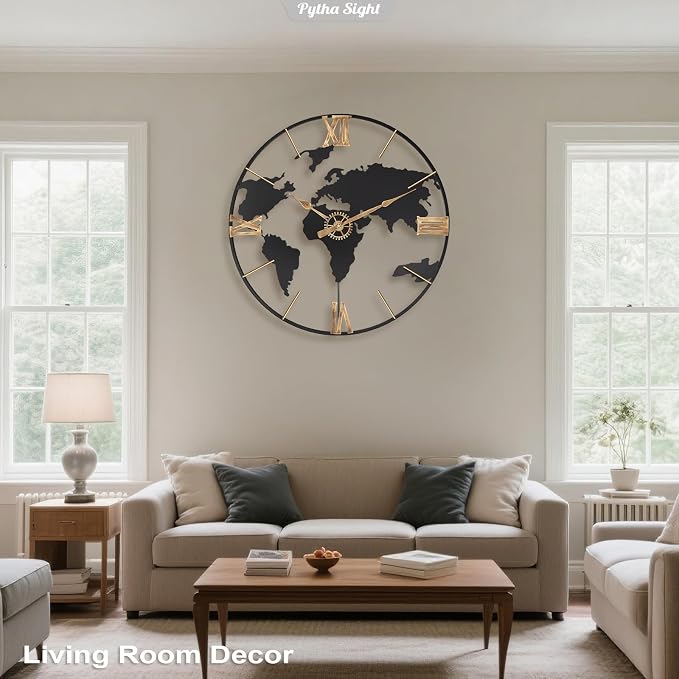Pytha Sight 20 Inch Large Wall Clock, Modern Decorative Big World Map - Image 5
