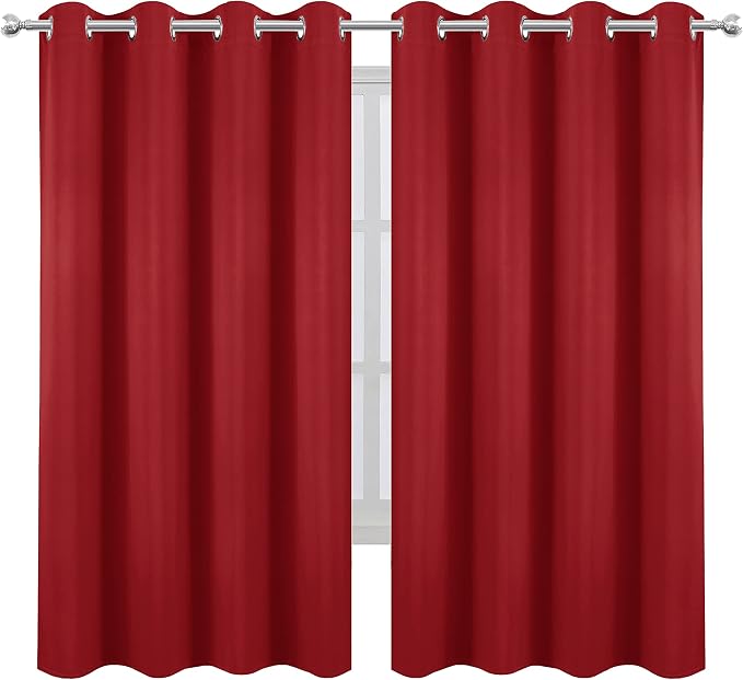 LEMOMO Bright Red Blackout Curtains 52 x 63 Inch Length/Set of 2 Curtain - Image 2
