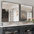 LOAAO 40X38 Inch Black Metal Framed Bathroom Mirror - Image 4