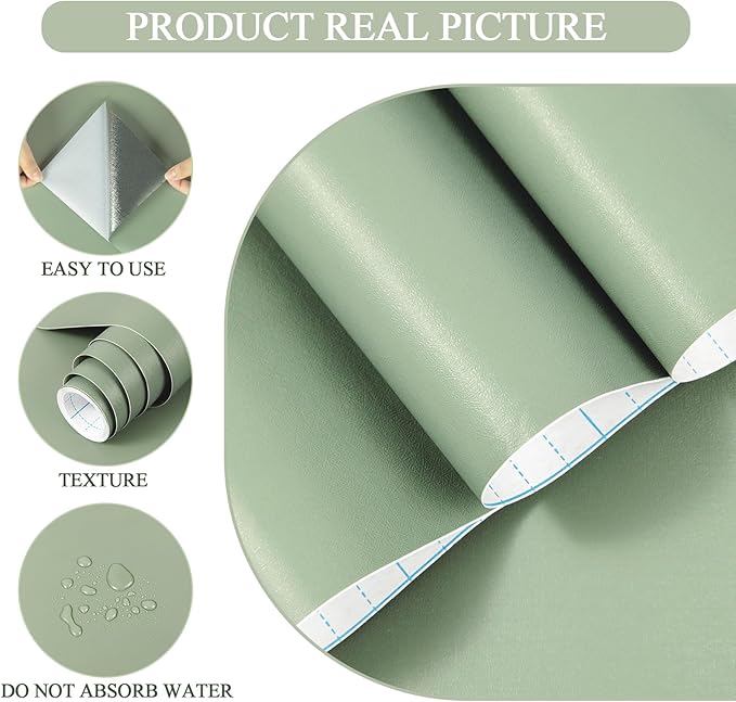 practicalWs Sage Green Wallpaper Stick and Peel Green Contact Paper 17.7'' x - Image 2