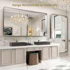 LOAAO 72X40 Inch Brushed Nickel Bathroom Mirror, Rounded Rectangle Silver Metal - Image 4